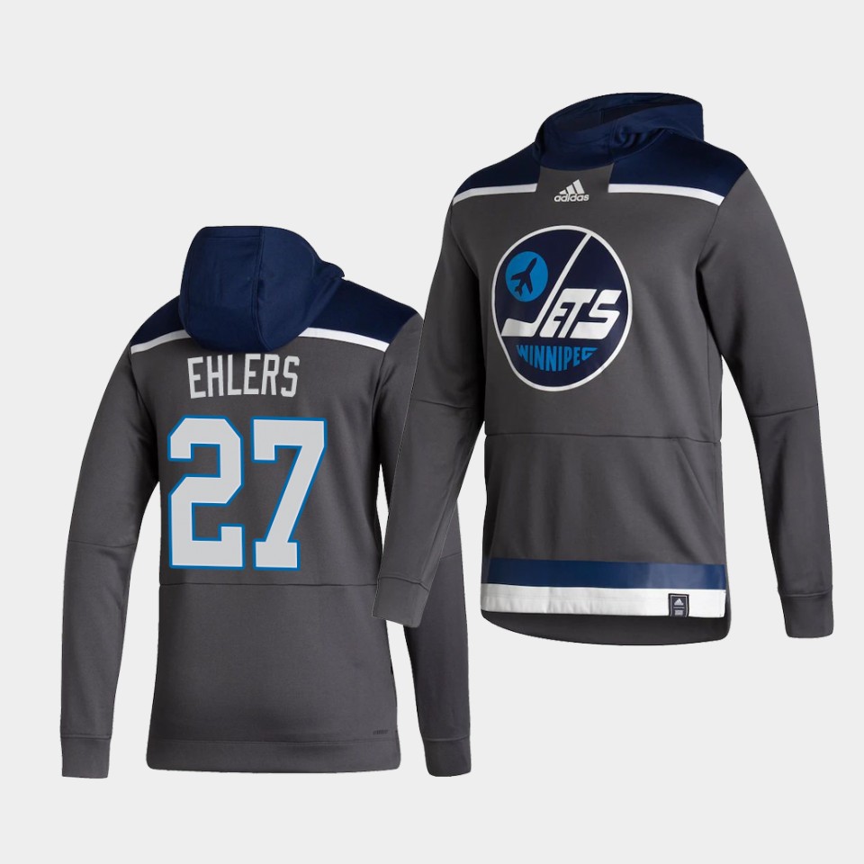 Men Winnipeg Jets #27 Ehlers Grey NHL 2021 Adidas Pullover Hoodie Jersey->winnipeg jets->NHL Jersey